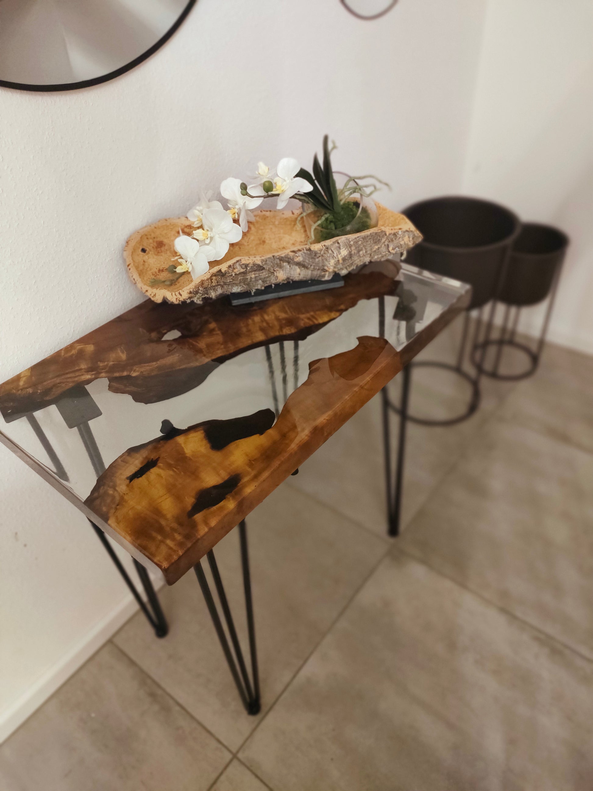 Tischkonsole Flur Massivholz Handarbeit Harztisch